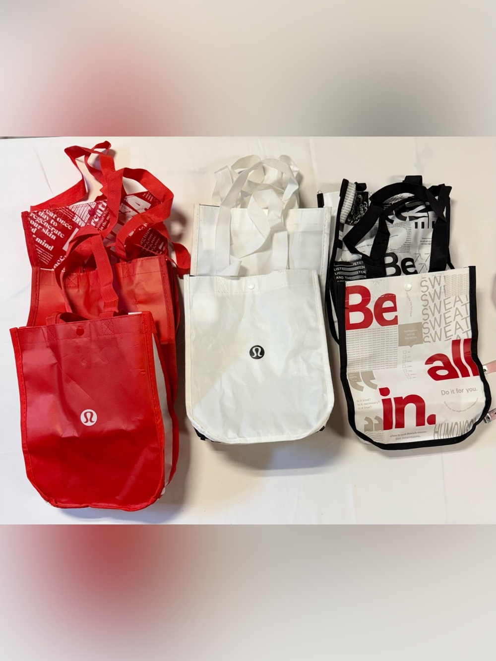 Lululemon Reusable Tote Bag Lot 7 Small 1 Large Red White Black Shopping Bags